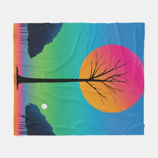 Couverture Polaire Arbre vif sous un ciel arc-en-ciel cosmique (Devant (Horizontal))
