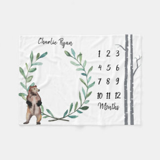 Couverture Polaire Arbres de guirlande et de bouleau d'ours de