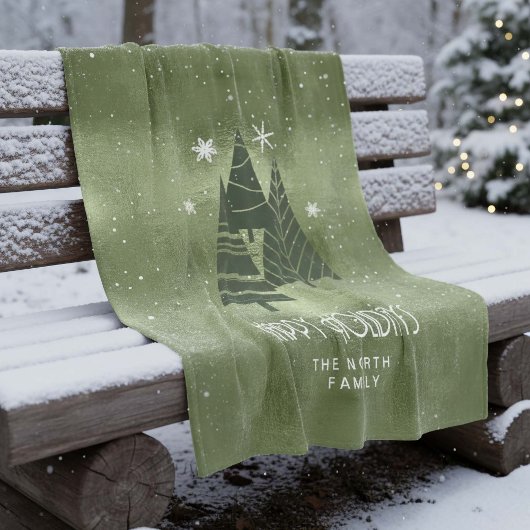 Couverture Polaire Arbres de Noël et flocons de neige Green ID863