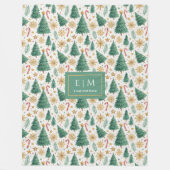 Couverture Polaire Arbres de Noël rouge et or (Devant)