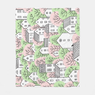 Couverture Polaire Arbres, maisons, paysage de la ville de printemps