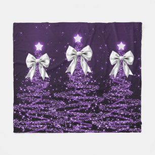 Couverture Polaire Arbres scintillants de Noël violets avec un nœud e