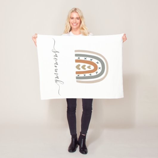 Couverture Polaire Arc-en-ciel brun beige gris blanc pépinière mignon (En situation)