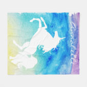 Couverture Polaire Arc-en-ciel d'aquarelles et licorne blanche (Devant (Horizontal))