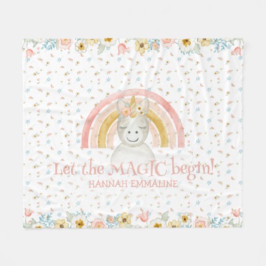 Couverture Polaire Arc-en-ciel magique d'aquarelle de décor de crèche (Devant (Horizontal))