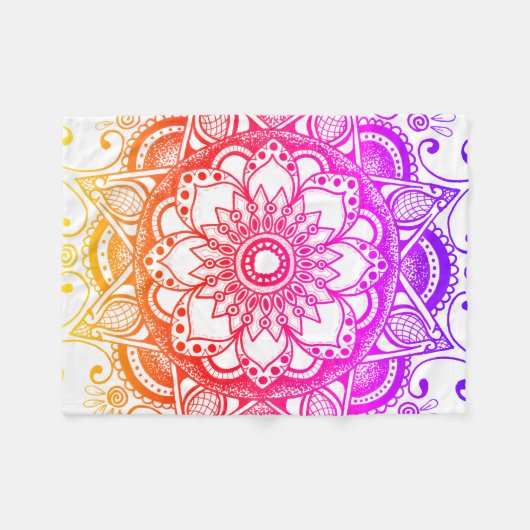 Couverture Polaire Arc en ciel Mandala Fleece Blanche (Devant (Horizontal))