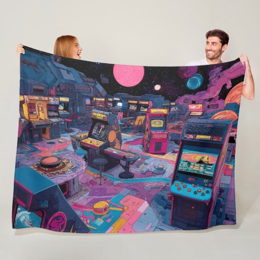 Couverture Polaire Arcade Rétro Futuriste dans l'Espace (En situation)