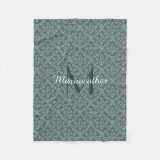 Couverture Polaire Ardoise Turquoise en Damas Fleece Blanche