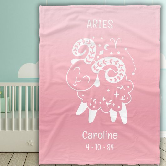Couverture Polaire Aries Zodiac Star Nom Birthdate Pink Baby