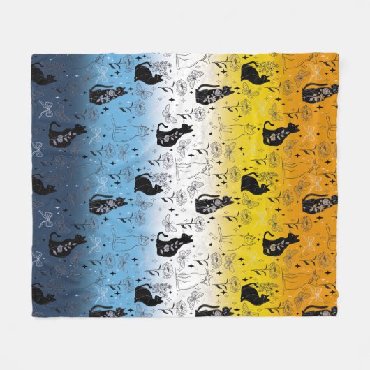 Couverture Polaire AroAce Agender Pride Chat noir - Mystical Witchy (Devant (Horizontal))