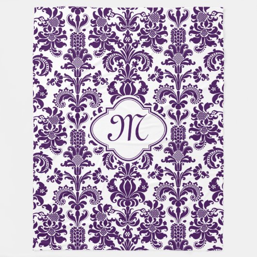 Couverture Polaire Arrière - plan blanc monogramme violet de Damas fl (Devant)
