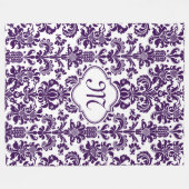 Couverture Polaire Arrière - plan blanc monogramme violet de Damas fl (Devant (Horizontal))