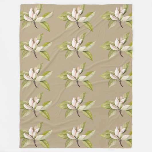 Couverture Polaire Arrière - plan brun aux fleurs blanches (Devant)