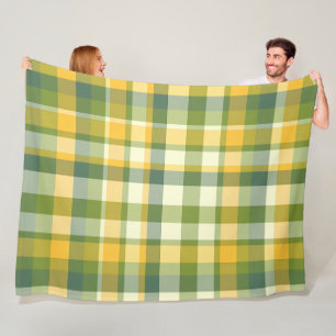 Couverture Polaire Arrière - plan de Motif Plaid jaune et vert