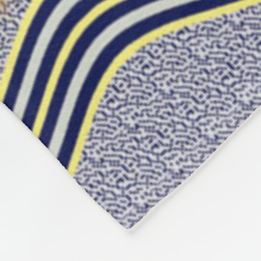 Couverture Polaire Arrière - plan floral bleu frontière Zig Zag Motif (Coin)