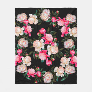 Couverture Polaire Arrière - plan floral. Peonies rose et blanc sur u
