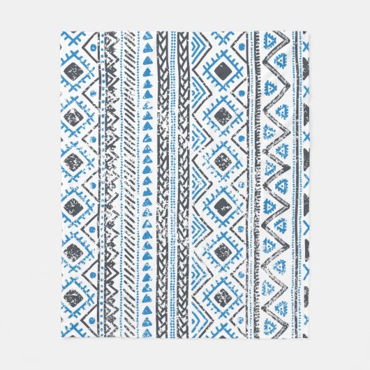 Couverture Polaire Arrière - plan sans couture blanc bleu ethnique. (Devant)