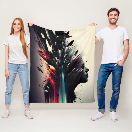 Couverture Polaire Art abstrait boho avec visage de fille (En situation)