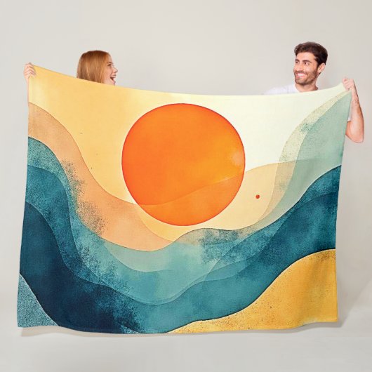 Couverture Polaire Art Abstrait Sunset Waves (En situation)