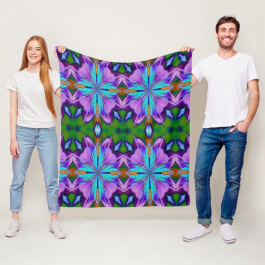 Couverture Polaire Art abstrait violet et turquoise (En situation)