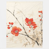Couverture Polaire Art asiatique | Fleurs rouges et branches délicate (Devant)