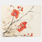 Couverture Polaire Art asiatique | Fleurs rouges et branches délicate (Devant (Horizontal))