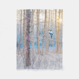 Couverture Polaire Art d'arbres forestiers d'oiseau de geai bleu de