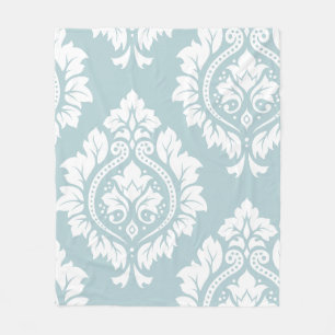 Couverture Polaire Art de Damas décoratif I Blanc sur bleu œuf de can
