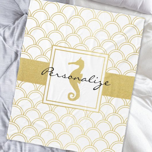 Couverture Polaire Art Déco Ocean Wave Gold Seahorse Beach House