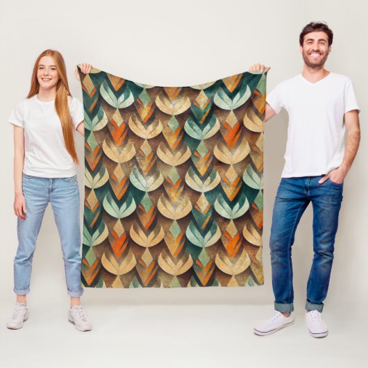 Couverture Polaire Art Deco Teal & Gold Geometric Pattern (10) (En situation)
