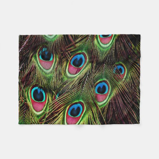 Couverture Polaire art déco vert turquoise turquoise plumes paon (Devant (Horizontal))