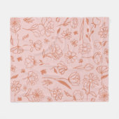 Couverture Polaire Art D'Encre Botanique Rose Et Orange Abstrait (Devant (Horizontal))