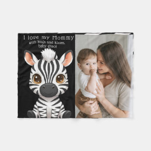 Couverture Polaire Art d'un bébé zèbre mignon, nom de l'enfant et mes