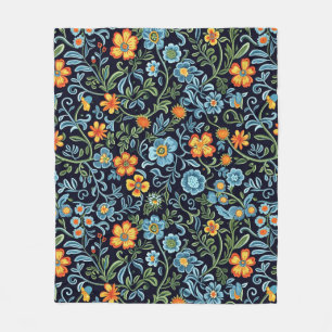 Couverture Polaire Art floral complexe : Fleurs bleues et orange