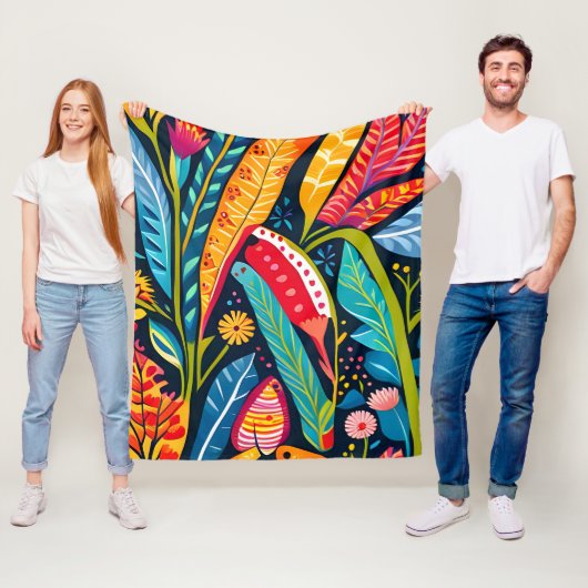 Couverture Polaire Art Floral Otomi Coloré (En situation)