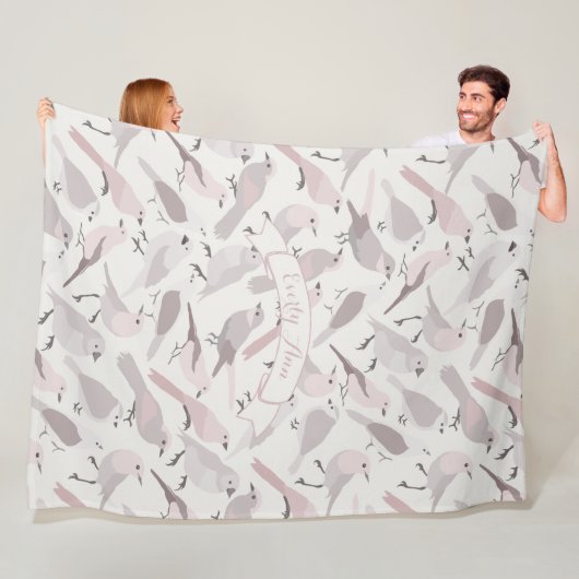Couverture Polaire Art folklorique personnalisé Mauve Motif d'oiseaux (En situation)