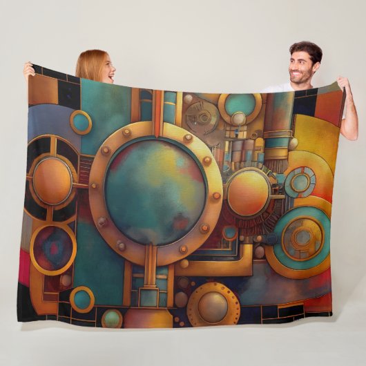 Couverture Polaire Art géométrique industriel steampunk (En situation)