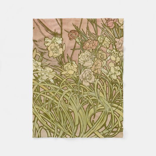 Couverture Polaire Art Nouveau Alfonse Mucha fleurs d'oeillets floral (Devant)