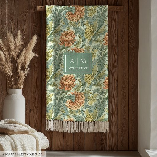 Couverture Polaire Art nouveau Morris style terre cuite vert pastel