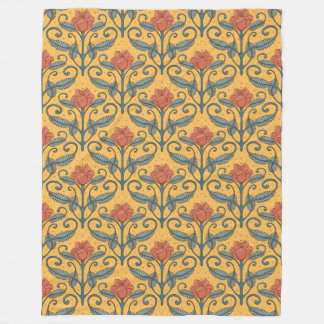 Couverture Polaire Art Nouveau rétro vintage floral jaune sarcelle co