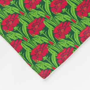 Couverture Polaire Art Nouveau rouge oeillets damas floral