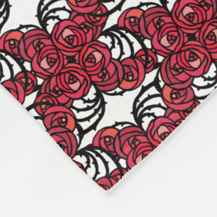 Couverture Polaire Art Nouveau Vignes florales rouges et noires roses