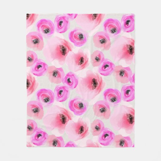 Couverture Polaire Art numérique d'aquarelle rose Fleurs (Devant)