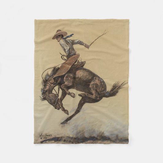 Couverture Polaire Art occidental "Bucking Horse" par Will James (Devant)