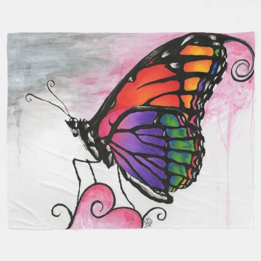 Couverture Polaire Art original d'imaginaire de papillon de monarque (Devant (Horizontal))