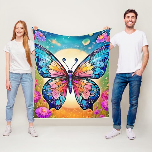 Couverture Polaire Art papillon floral (En situation)