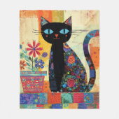 Couverture Polaire Art populaire de chat noir (Devant)