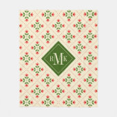 Couverture Polaire Art populaire rose du monogramme | et vert floral (Devant)