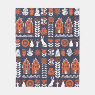 Couverture Polaire Art populaire scandinave sans couture motif vintag
