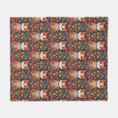 Couverture Polaire Art populaire Whimsical Chat et Fleurs (Devant (Horizontal))